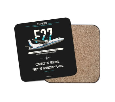 Fokker F27 Mark 500 Friendship design on black 1 piece coaster