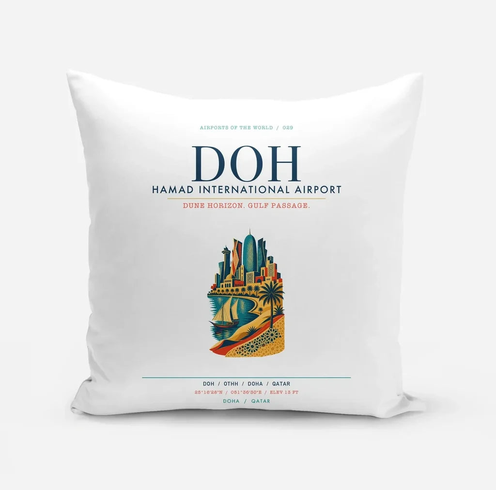 Doha Hamad International Airport (DOH) design on white pillow