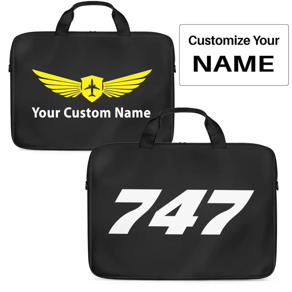Boeing 747 Flat Text Laptop & Tablet aviation print laptop & tablet bag, padded polyester.
