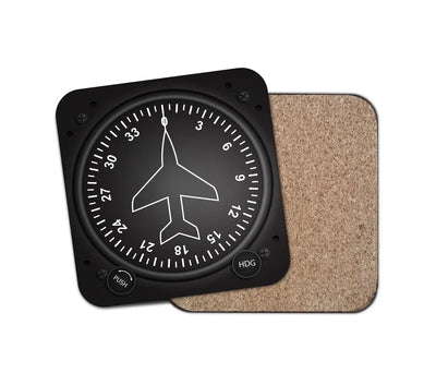 Airplane Instruments-Heading aviation design on cork-backed wood with print coaster.