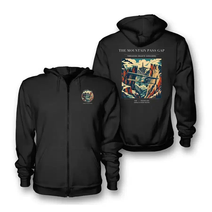 VINTAGE G4253 - The Mountain Pass Gap - Premium Zipped Hoodie design on black