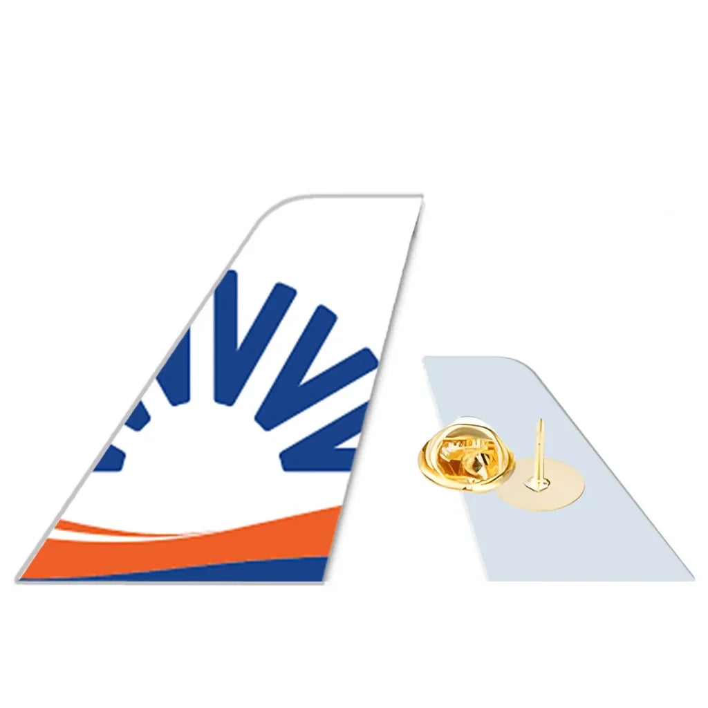 SunExpress aviation design tail-shape badge pin in polished alloy.