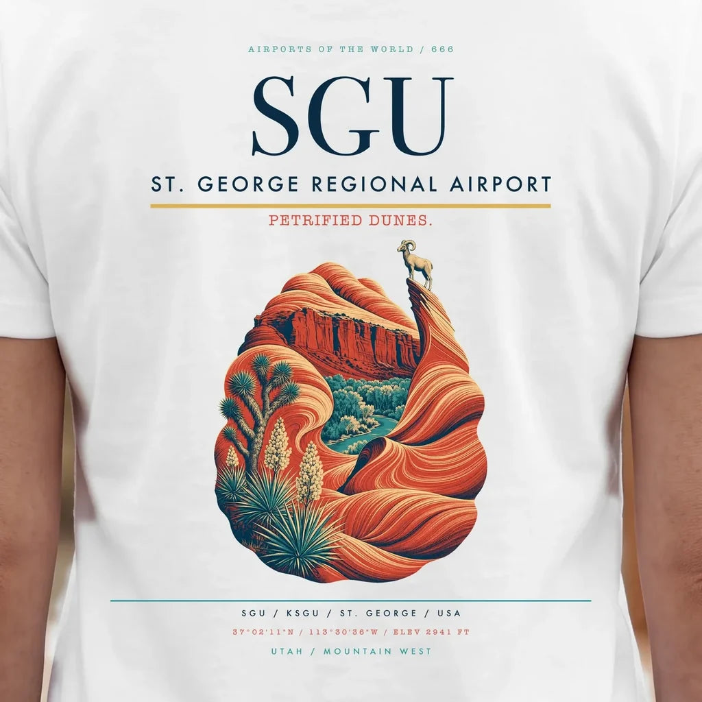 St. George Regional Airport (SGU) double-side t-shirt design close-up cover