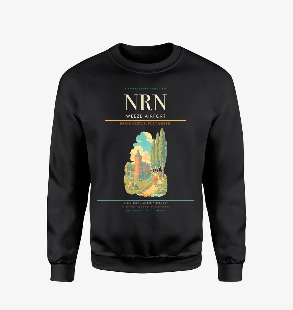Weeze Airport (NRN) design on black sweatshirt