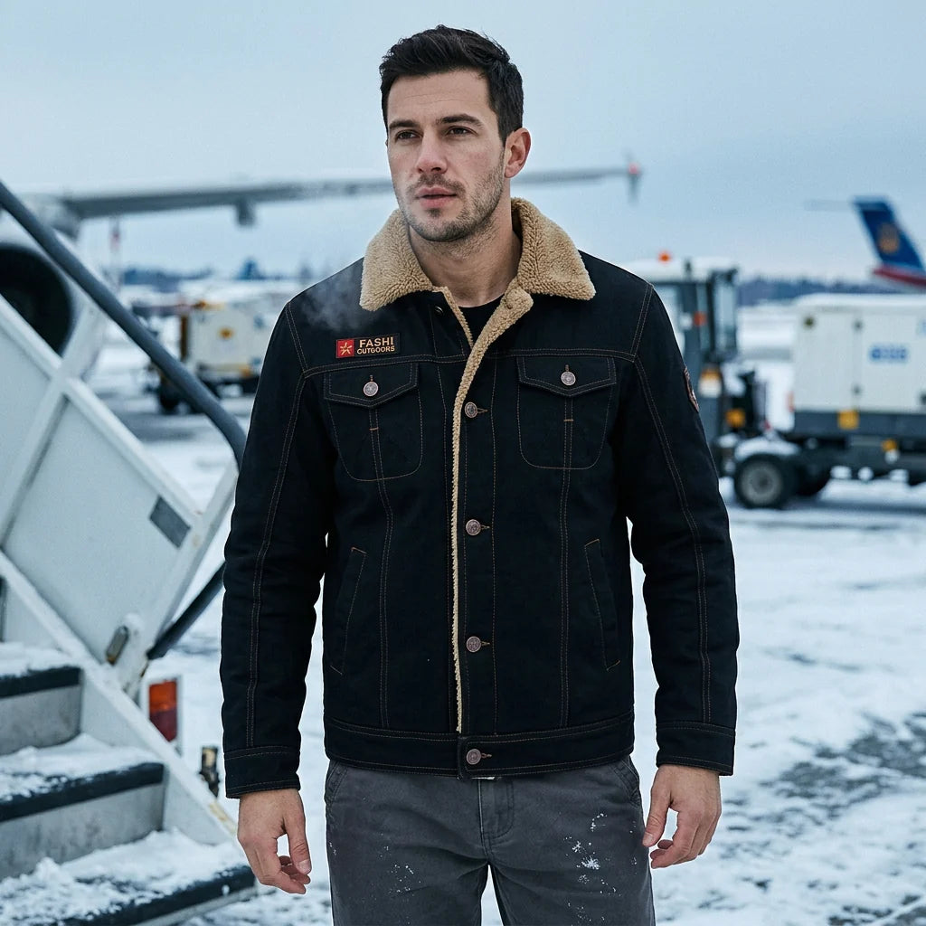 Pilot jacket on model — editorial