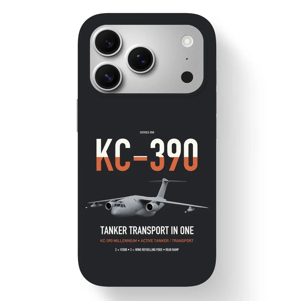 Embraer KC-390 Millennium design on black magsafe iphone case, for iPhone 17 Pro