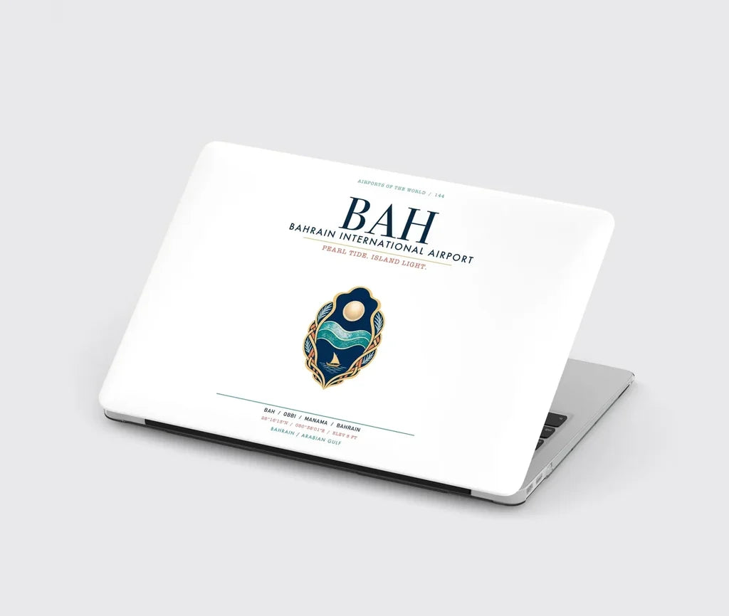 Bahrain International Airport (BAH) design on white MacBook case