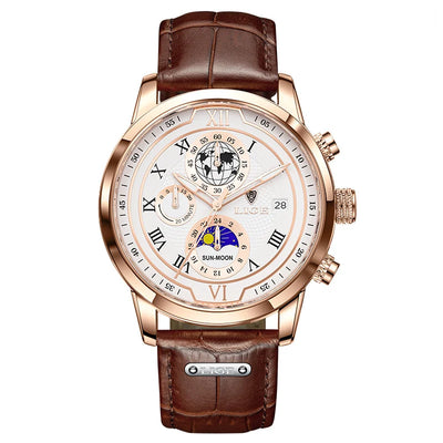 Luxury Man Wristwatch Waterproof Luminous Chronograph aviation-themed watch, polished stainless steel.