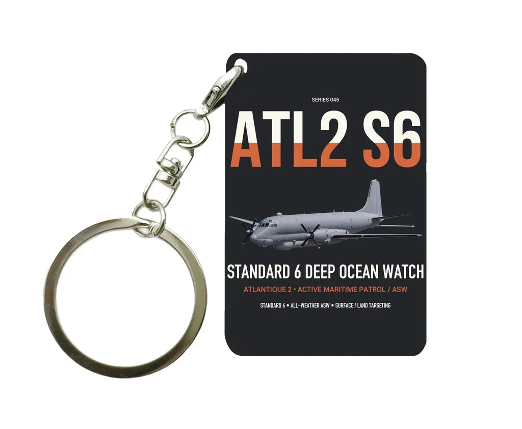 Atlantique 2 Standard 6 design on black designed key chain, double-side print