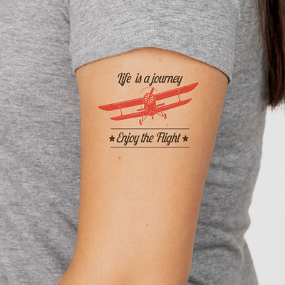 Life is a journey Enjoy the Flight aviation temporary tattoo in skin-safe adhesive paper.
