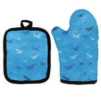 Thumbnail for Many Propellers Kitchen Glove & Holder aviation design on durable fabric with insulated lining kitchen glove holder.