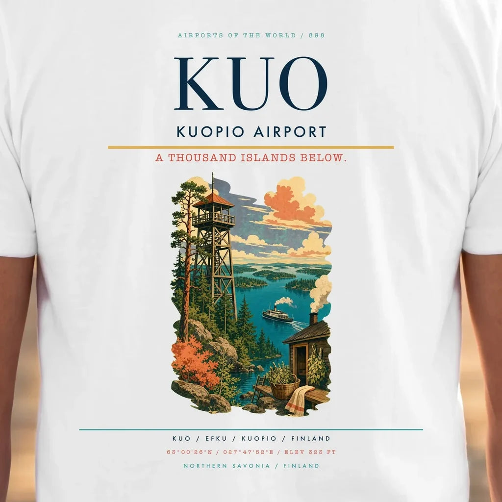 Kuopio Airport (KUO) double-side t-shirt design close-up cover