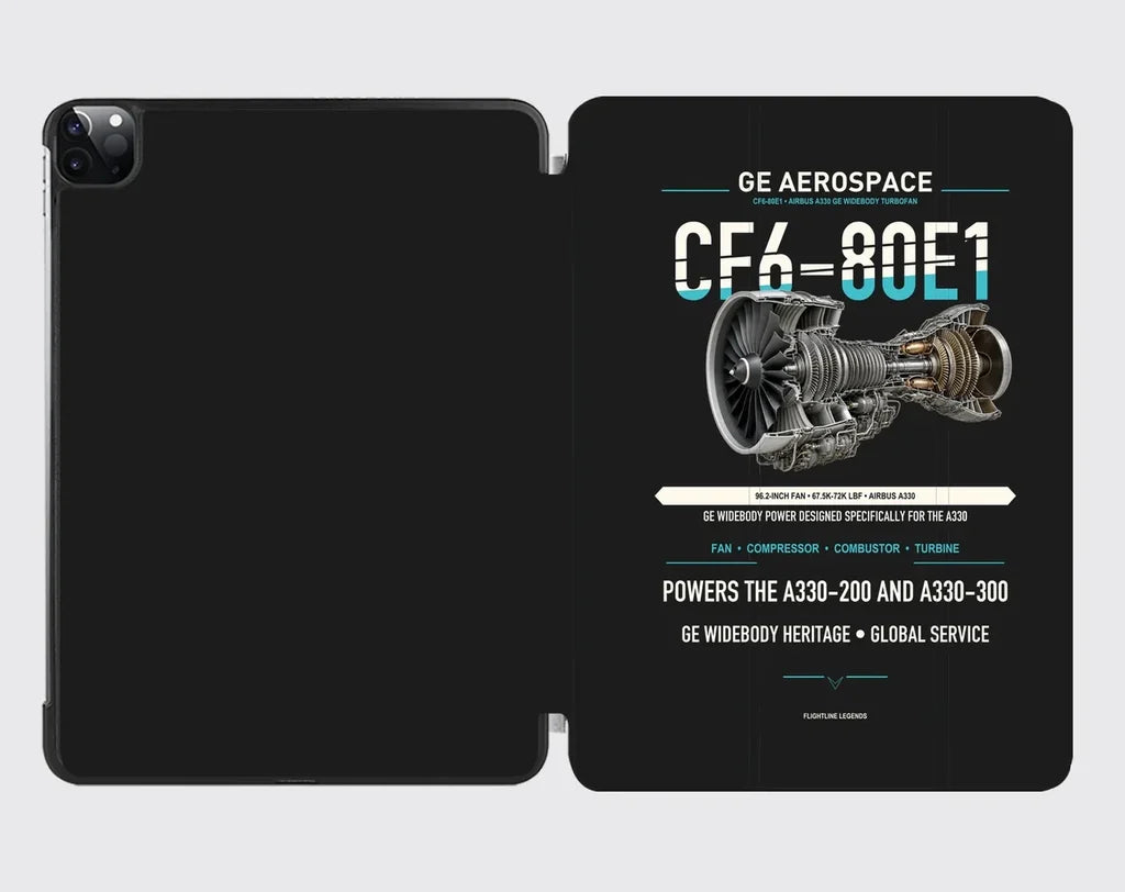 CF6-80E1 design on black ipad tablet case
