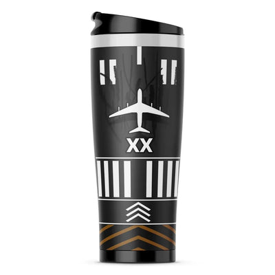 CUSTOMIZABLE Runway aviation design on stainless travel mug, vacuum-insulated double-wall stainless.