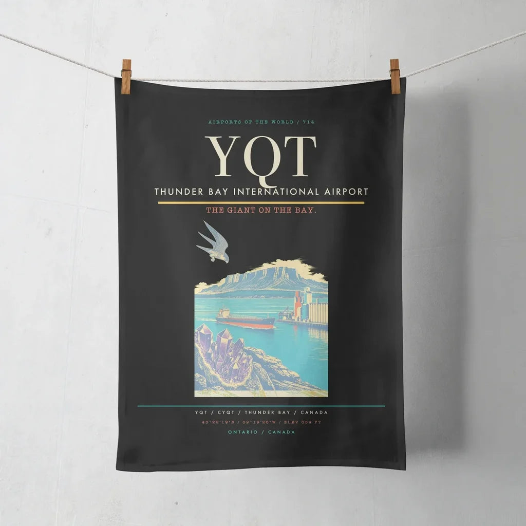 Thunder Bay International Airport (YQT) design on black towel