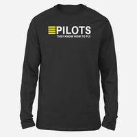 Thumbnail for Pilots They Know How To Fly Long-Sleeve aviation design printed on soft cotton long-sleeve T-shirt.