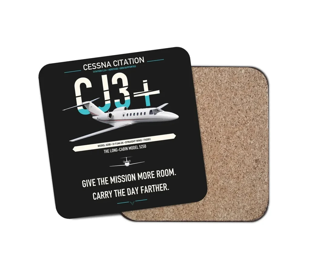 Cessna Citation CJ3+ design on black 1 piece coaster