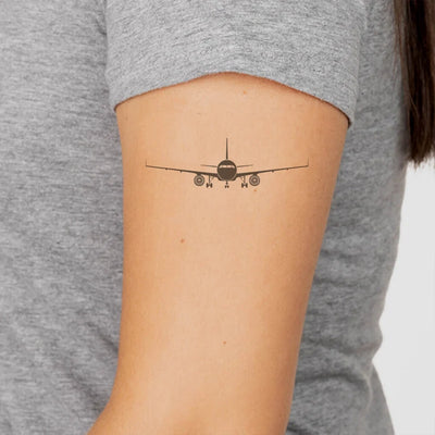 Airbus A320 Silhouette aviation temporary tattoo in skin-safe adhesive paper.