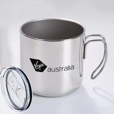Virgin Atlantic Airlines aviation design on portable mug, vacuum-insulated double-wall.