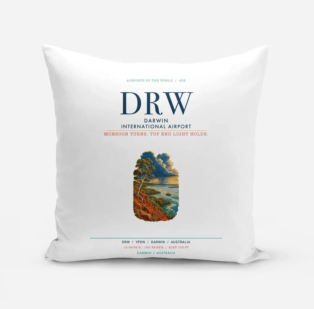 Darwin International Airport (DRW) design on white pillow