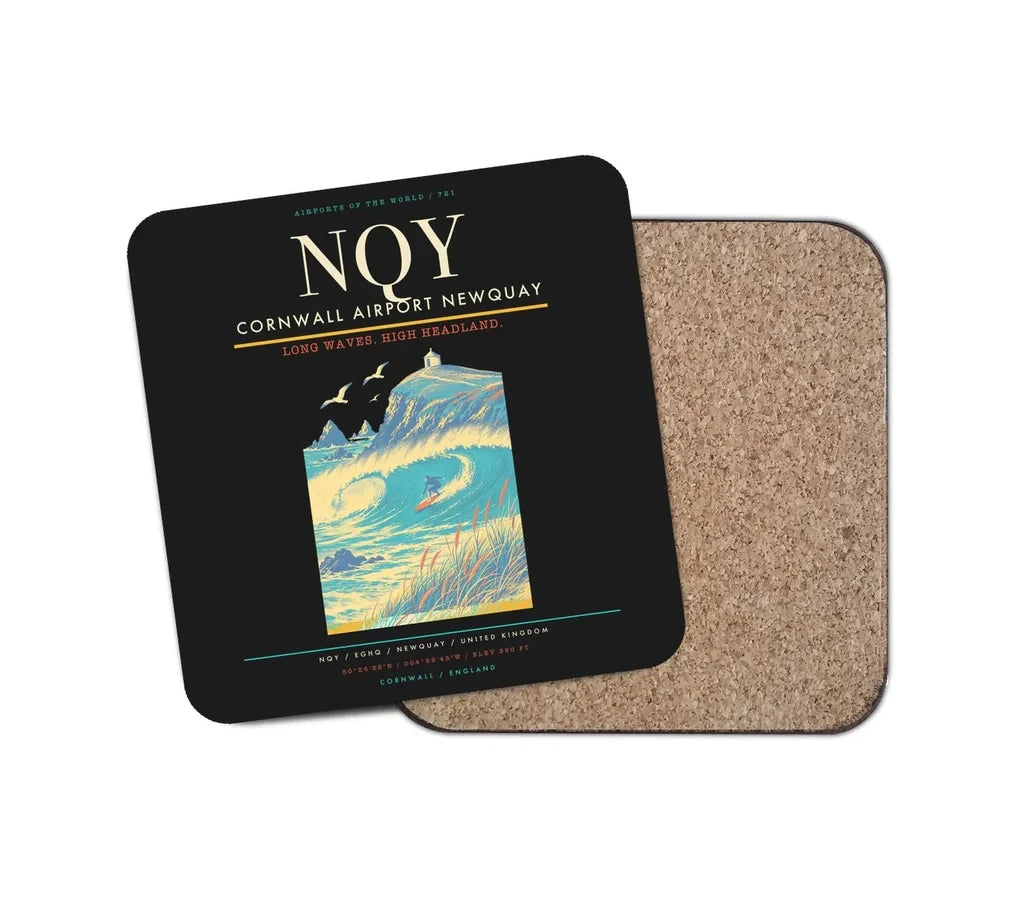 Cornwall Airport Newquay (NQY) design on black 1 piece coaster