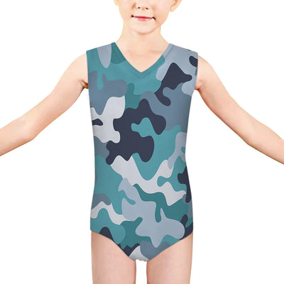 Military Camouflage Green aviation print on kids quick-dry fabric swimsuit.