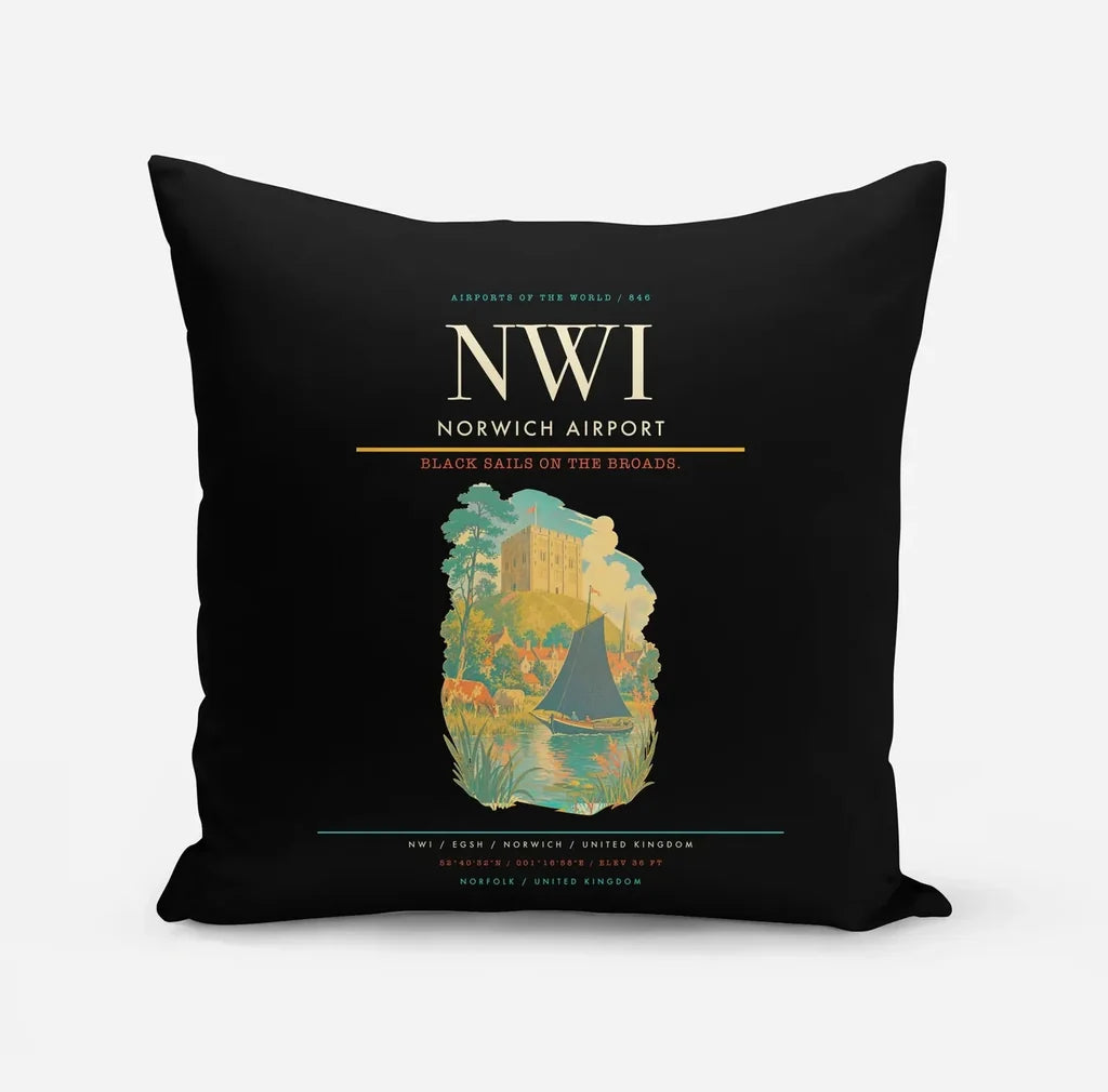 Norwich Airport (NWI) design on black pillow