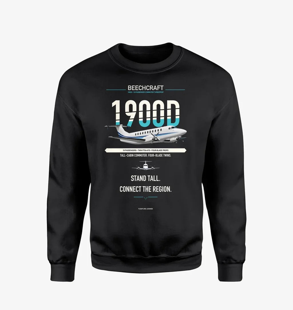 Beechcraft 1900D design on black sweatshirt