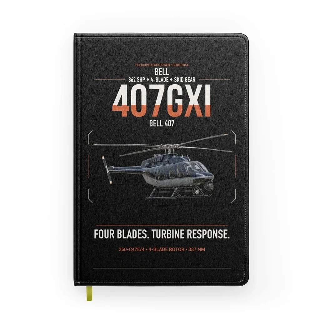 Bell 407GXi design on black notebook