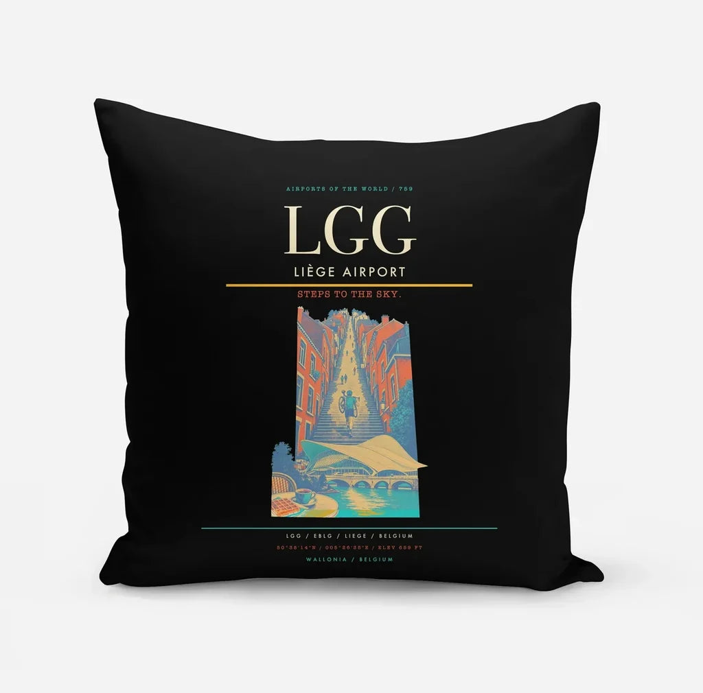 Liège Airport (LGG) design on black pillow