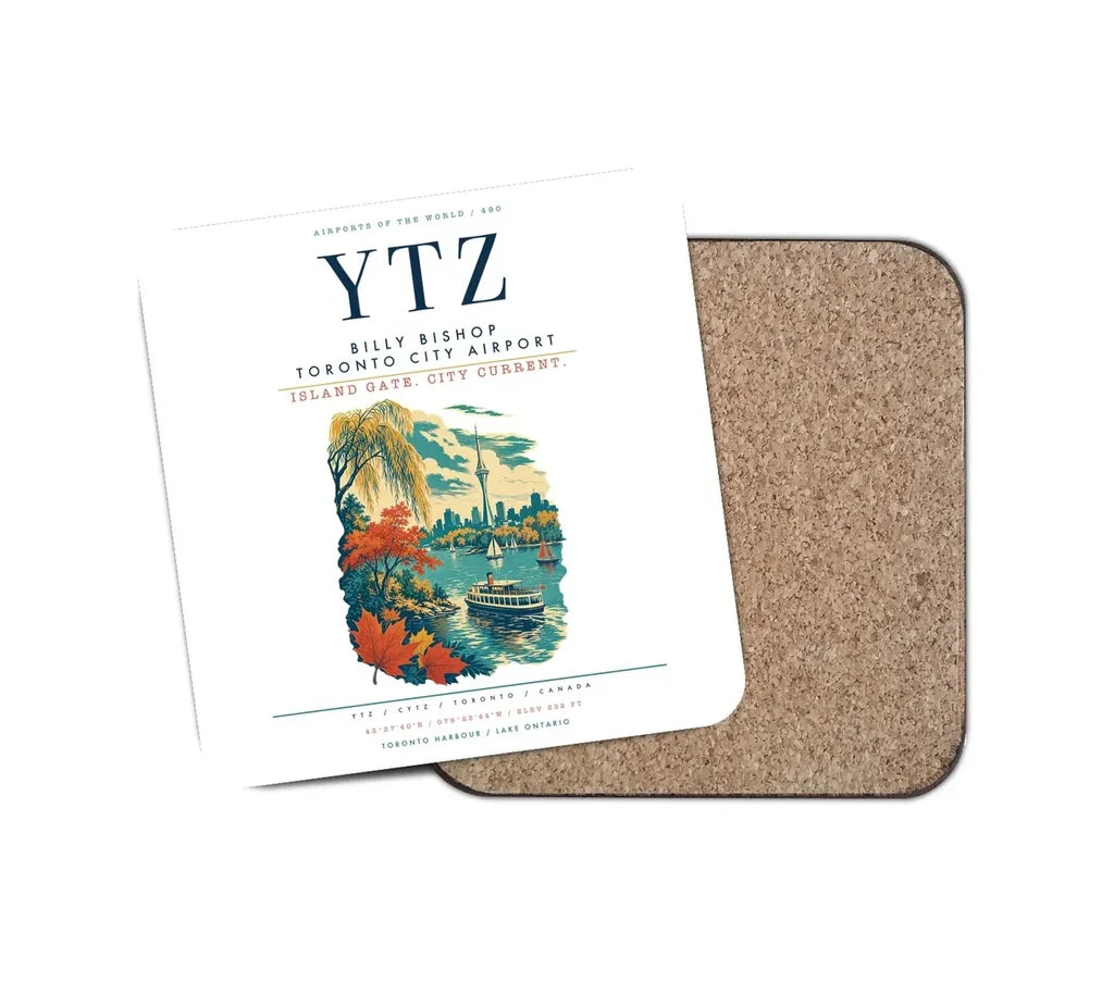 Billy Bishop Toronto City Airport (YTZ) design on white 1 piece coaster