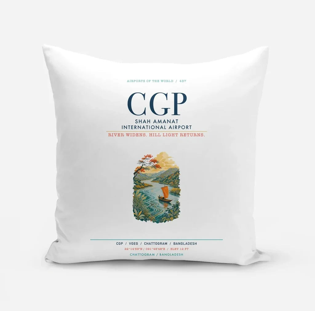 Shah Amanat International Airport Chattogram (CGP) design on white pillow