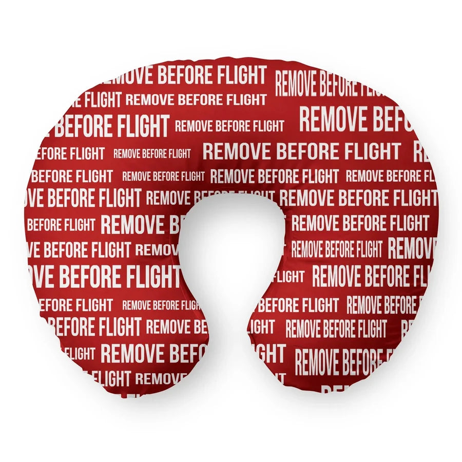 Remove Before Flight 3-Red Travel & Boppy aviation design on memory foam with soft cover travel pillow.