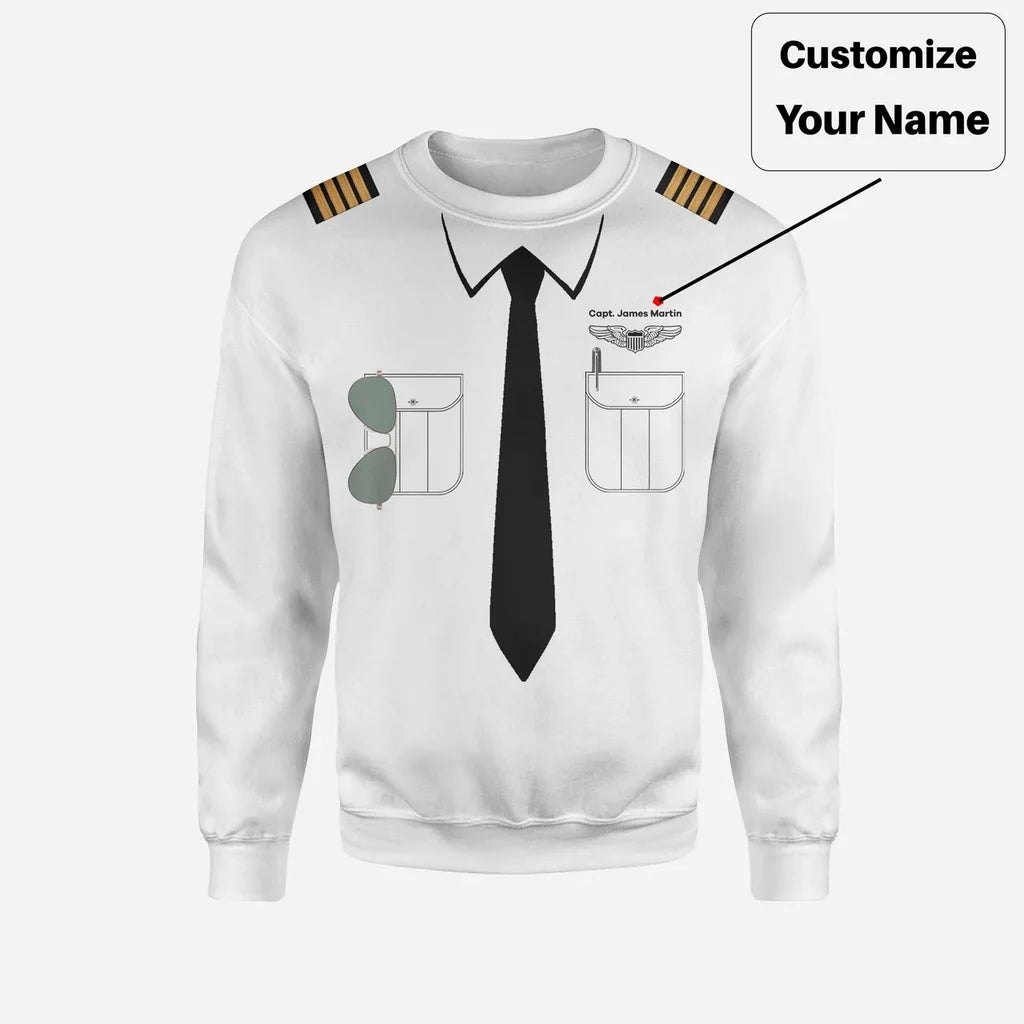 Customizable Pilot Uniform 3D Sweatshirts aviation print pilot uniform clothing, crisp poplin cotton.