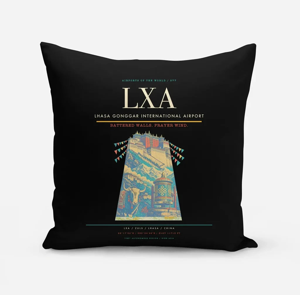 Lhasa Gonggar International Airport (LXA) design on black pillow