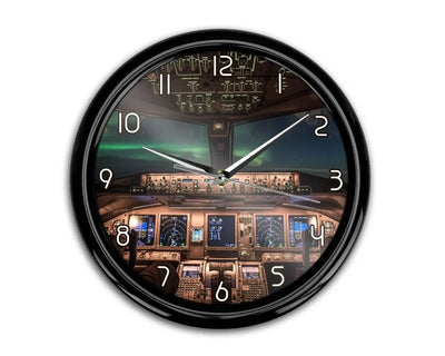 Boeing 777 Cockpit aviation themed wall clock, premium wood and metal.
