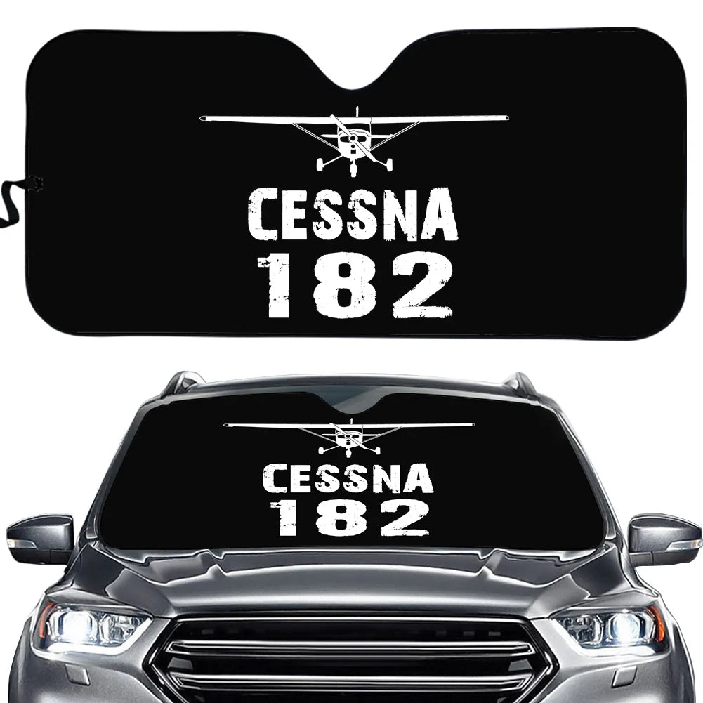 Cessna 182 & Plane aviation design on reflective polyester car sun shade.