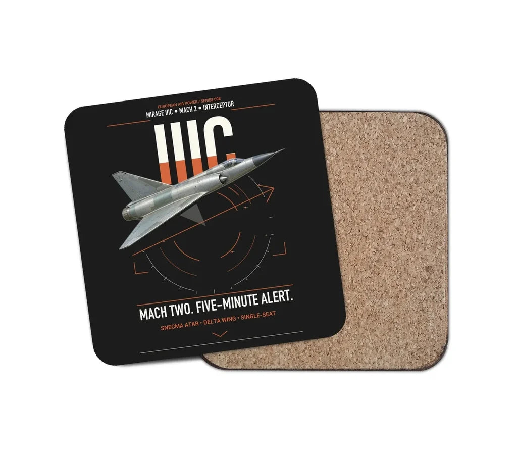 Dassault Mirage IIIC design on black 1 piece coaster