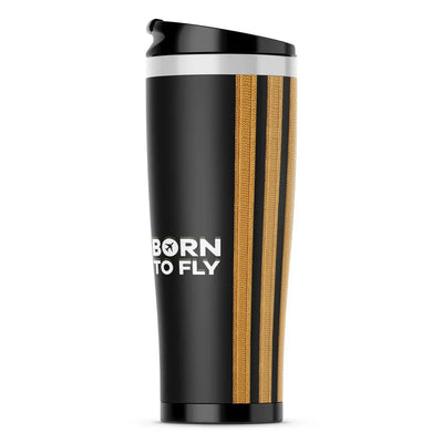 Born To Fly & Pilot Epaulettes (3 Lines) aviation design on travel mug no-holder, insulated double-wall.