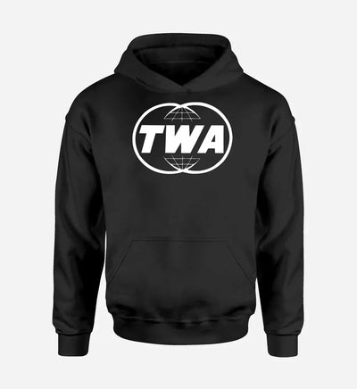 Trans World Airlines (TWA) logo printed on black hoodie