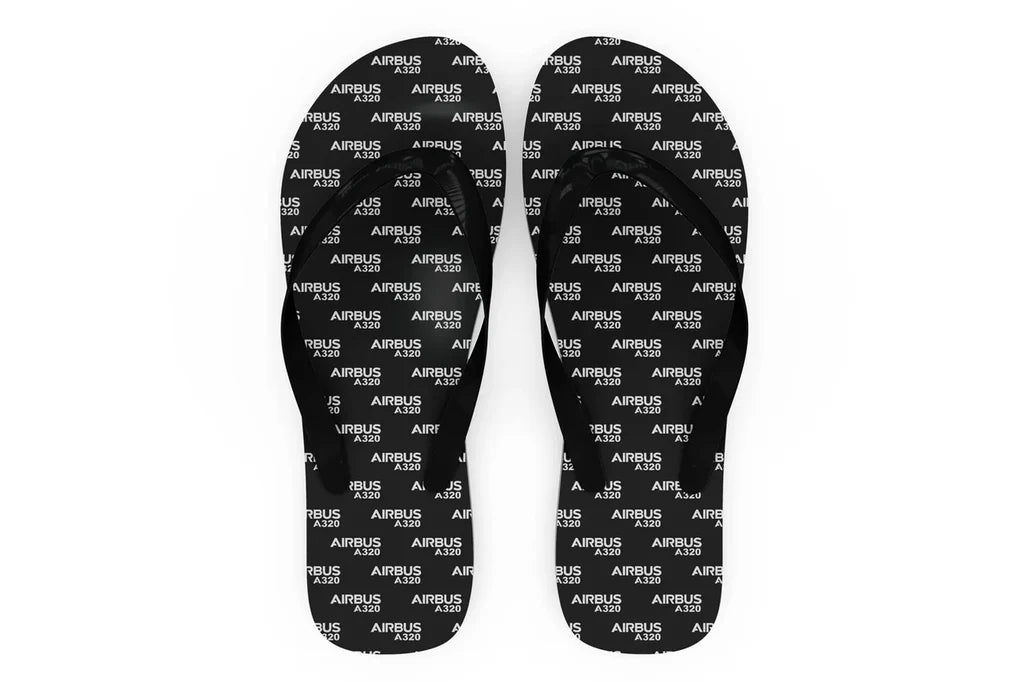 Airbus A320 & Text Slippers (Flip Flops) aviation design on durable rubber sole slippers and flip-flops.
