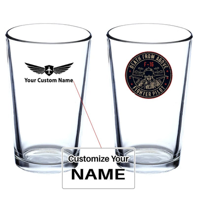 Fighting Falcon Jet 16 - Death From Above Beer & aviation design on beer water glass, versatile drinkware.