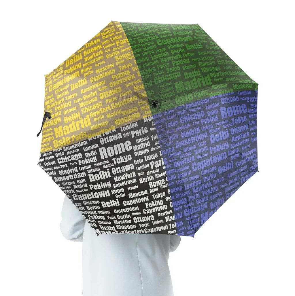 World City Names aviation design on windproof polyester umbrella.