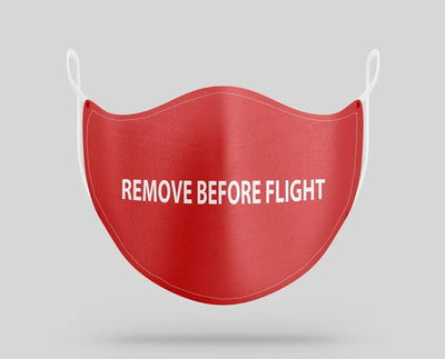 Remove Before Flight aviation face mask in breathable cotton blend.