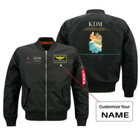 Thumbnail for Kaadedhdhoo Airport (KDM) design on black bomber jacket with custom name patch