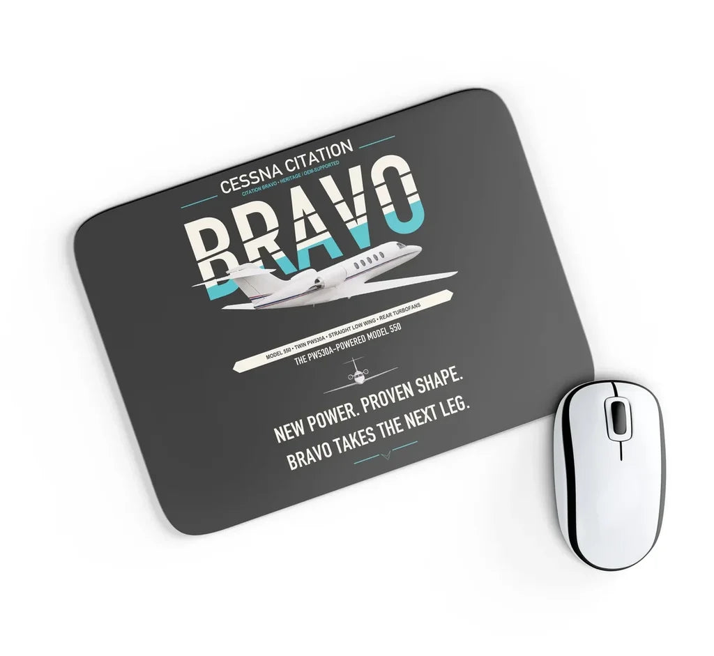 Cessna Citation Bravo design on black rectangle mouse pad