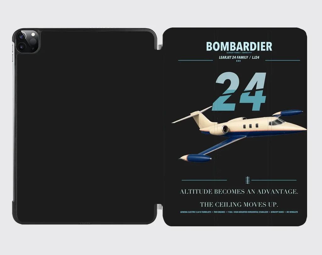Bombardier Learjet 24 design on black ipad tablet case