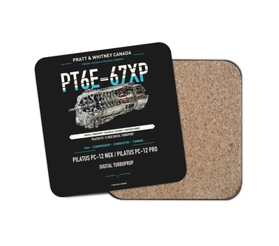 PT6E-67XP design on black 1 piece coaster