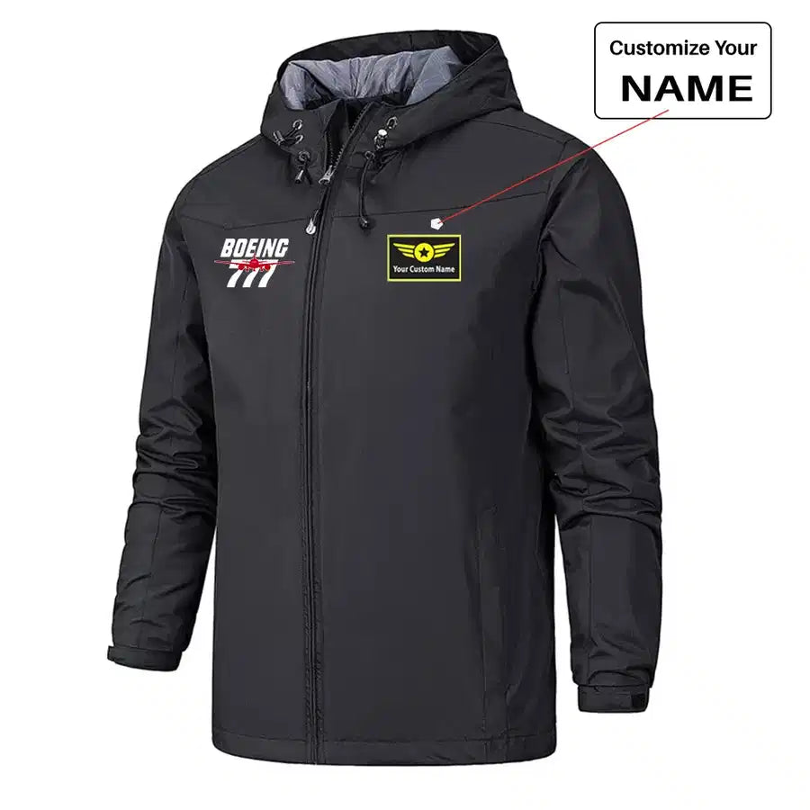 Amazing Boeing 777 Rain Jackets & Windbreakers aviation design printed on waterproof shell with sealed seams small-logo rain.
