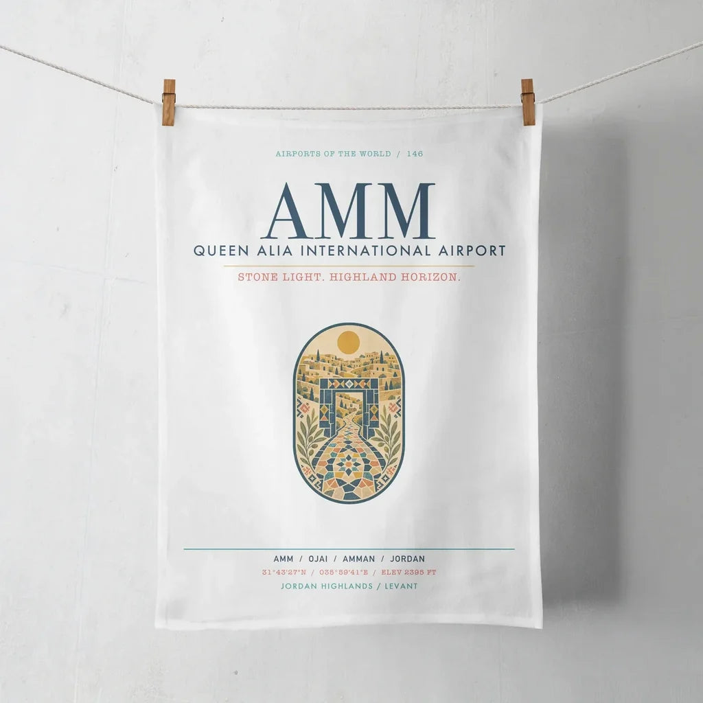 Queen Alia International Airport (AMM) design on white towel